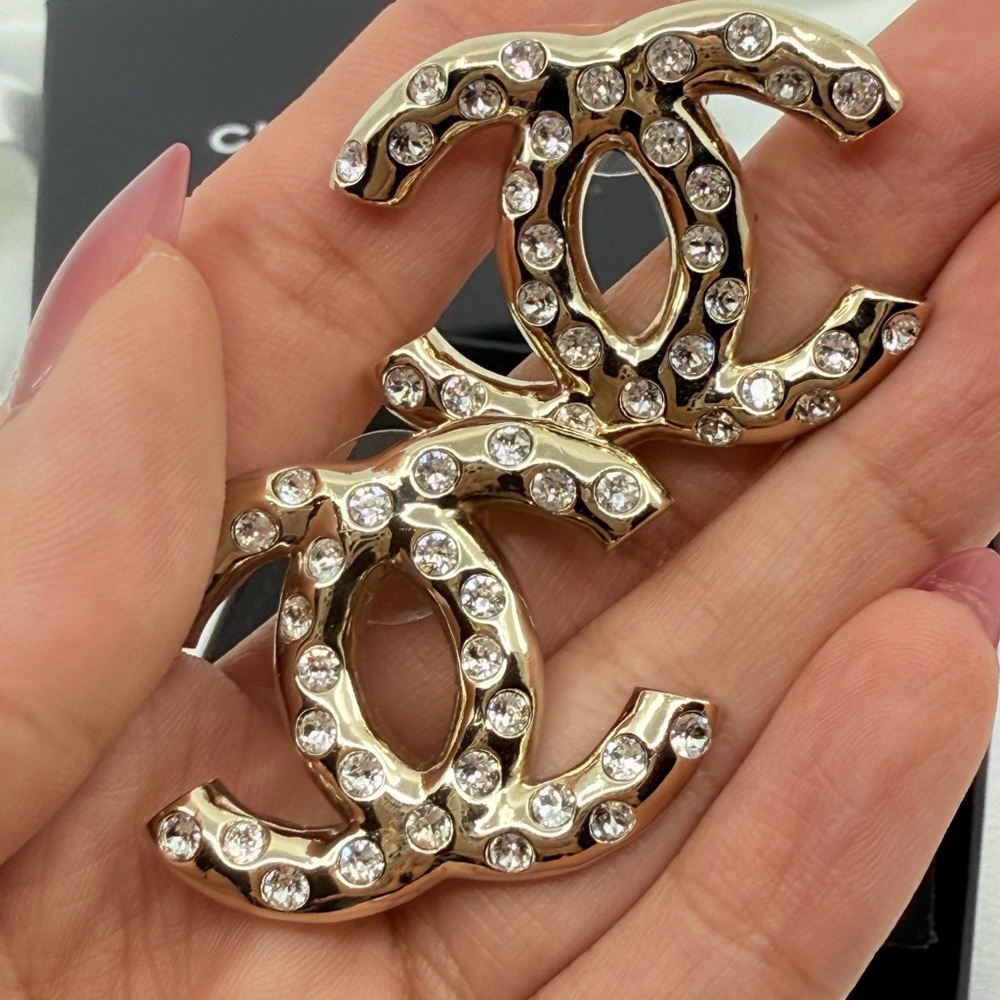 CHANEL Large Gold CC Crystal Accent Statement Earrings - Picture 3 of 11